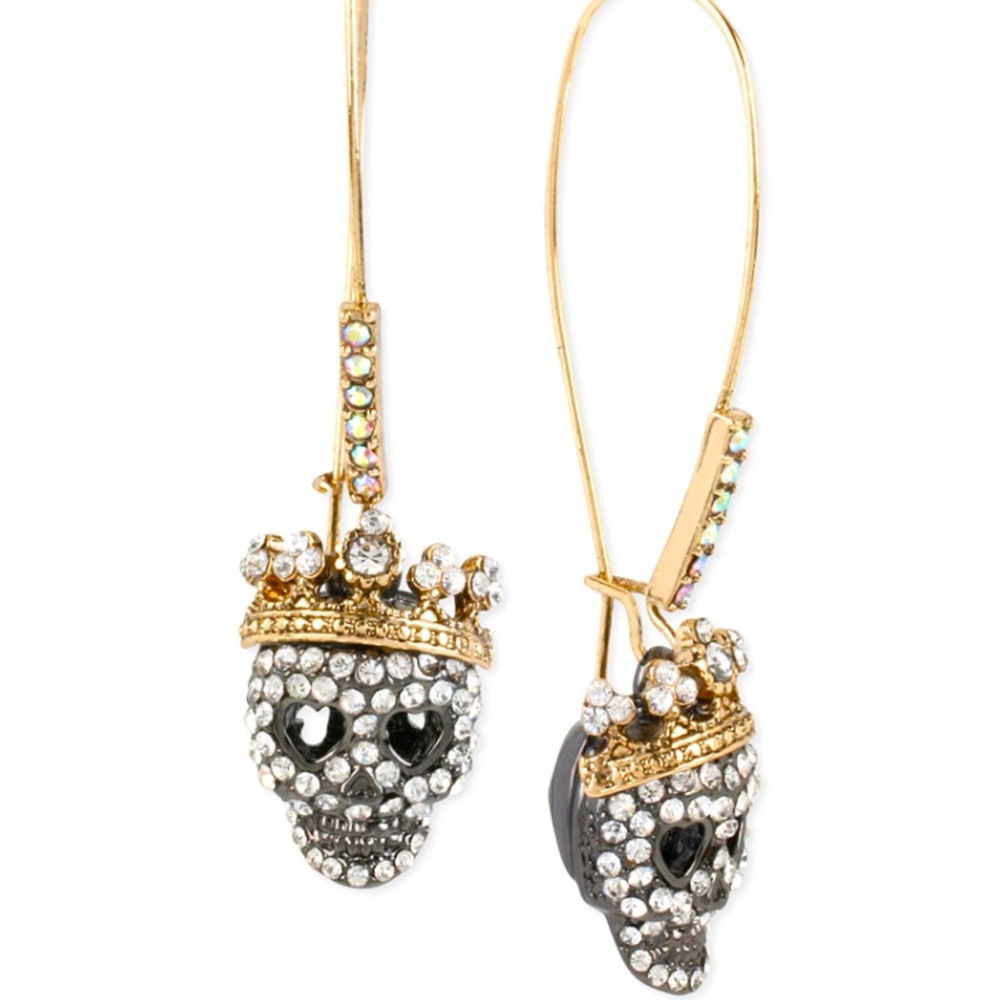 NWT ☠️ Betsey Johnson Scull long drop earrings